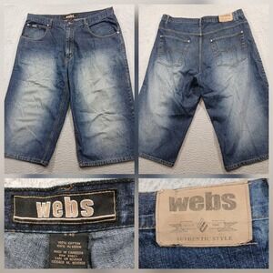 Webs Authentic Style Baggy Denim Shorts Mens 40 Blue Y2K Skater Jorts EUC